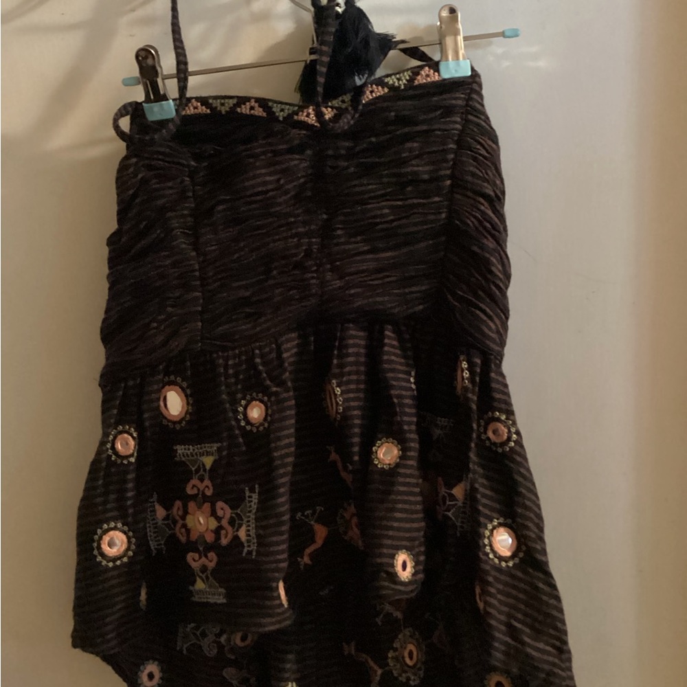 Free People Pink Flamingo Embroidered Halter Bohemian Strapless Top Size Medium - Picture 2 of 6